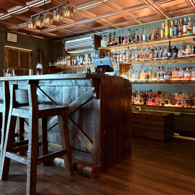 Dark, hardwood flooring in a local bar.