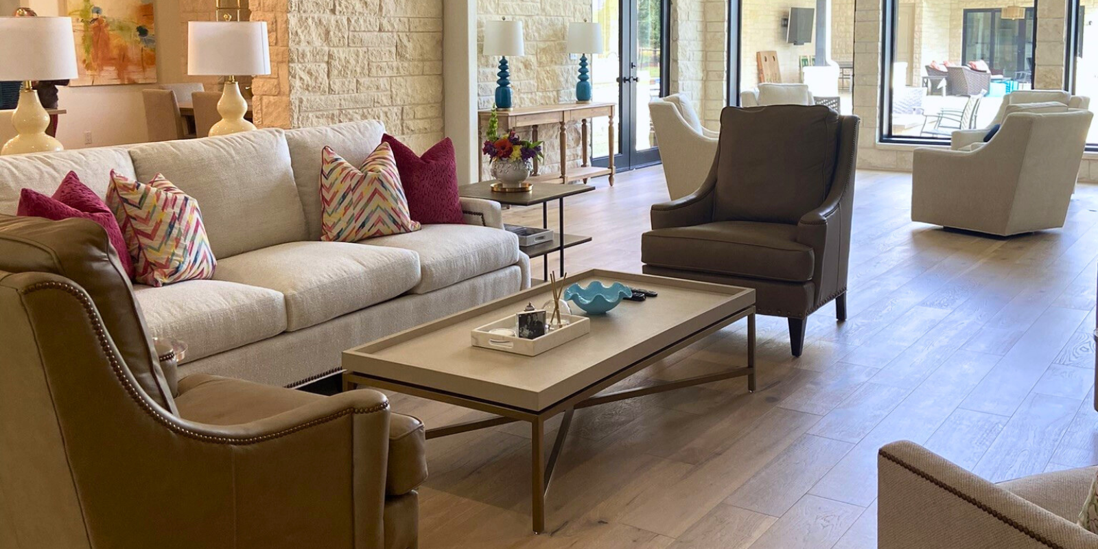 Light oak hardwood in a modern living room.