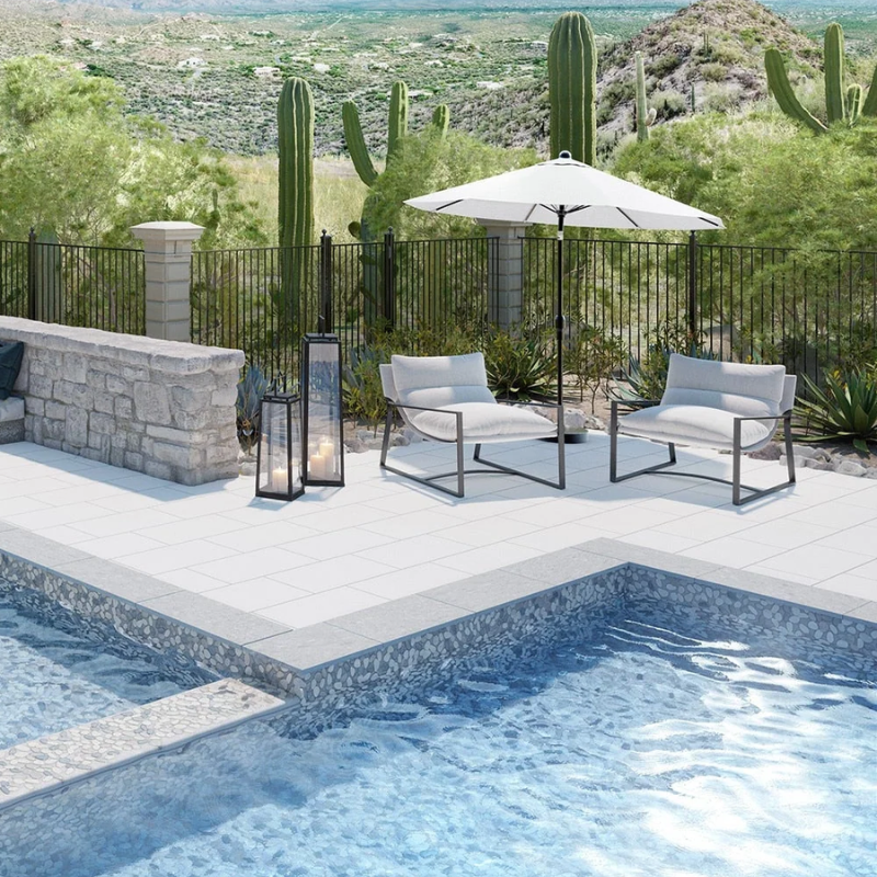 pebble oasis tile in an outdoor pool in the desert