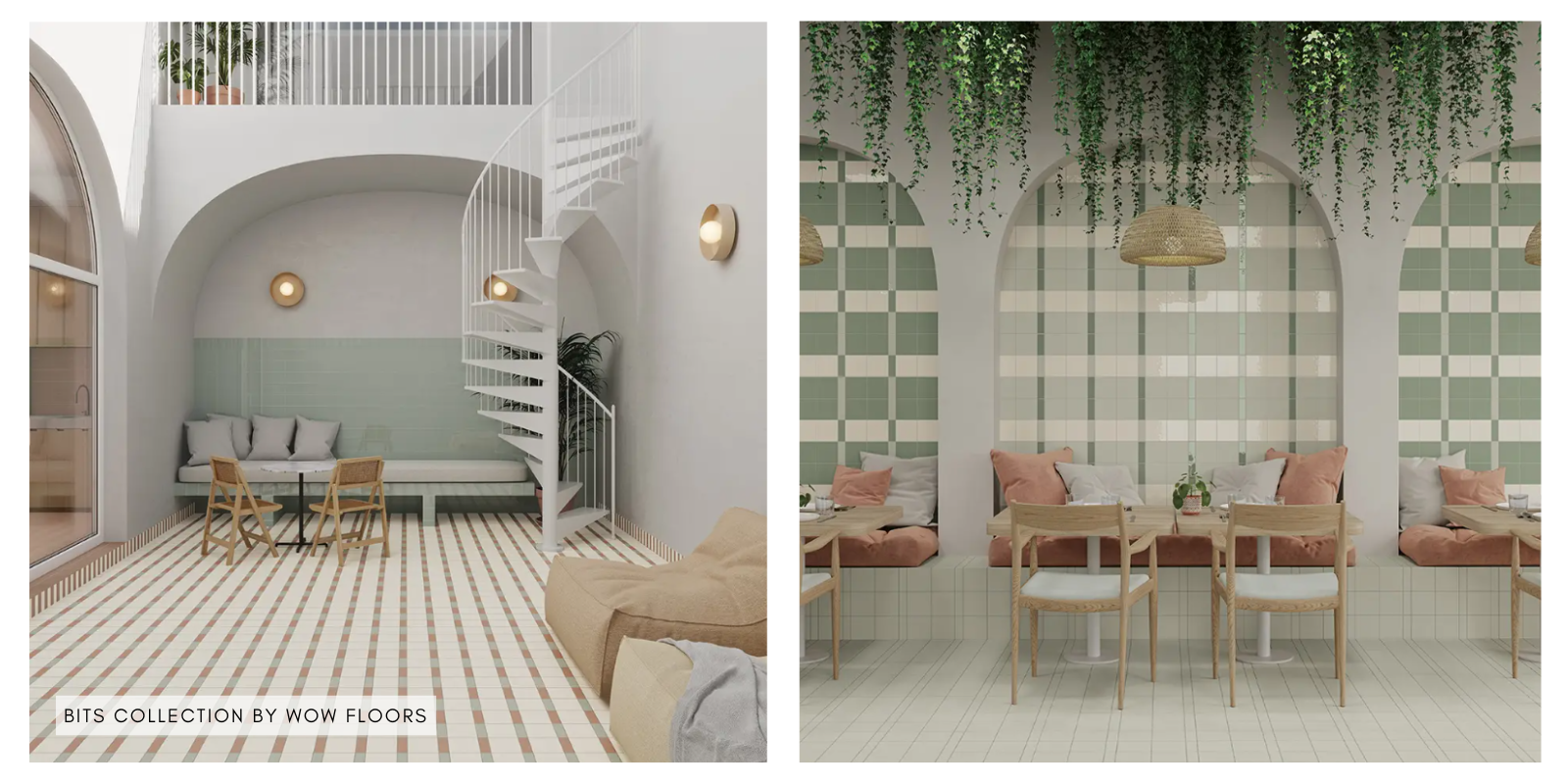 Modern pastel wall tile in outdoor courtyard
