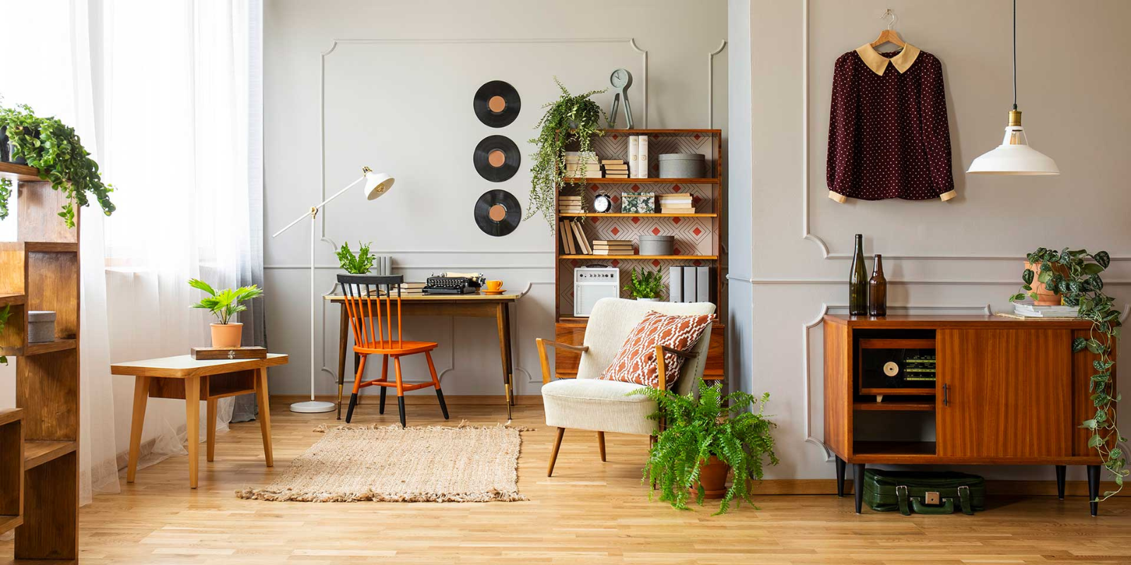 retro wood flooring living room