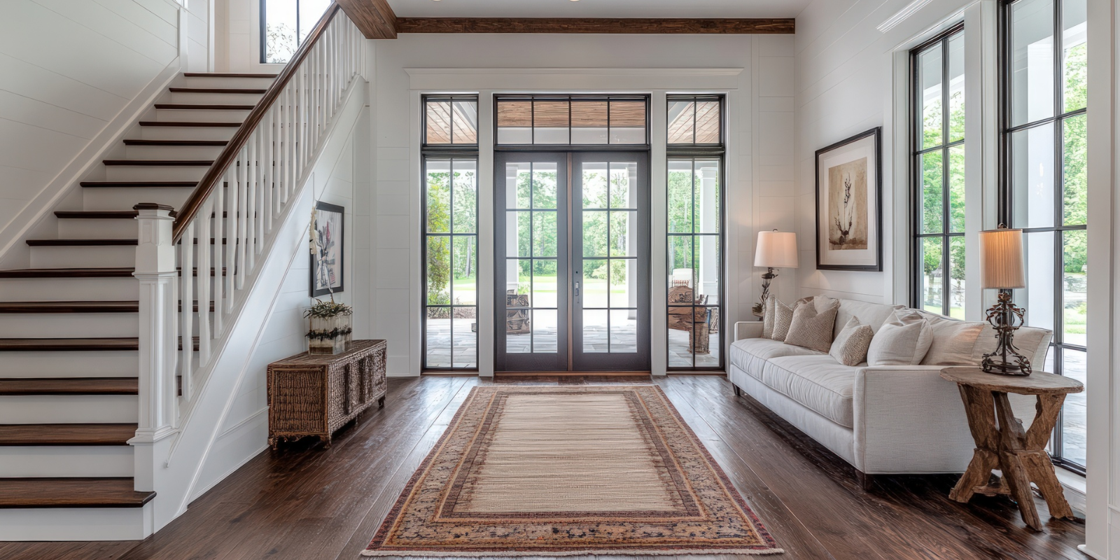 traditional home entryway with stairs and hardwood floors