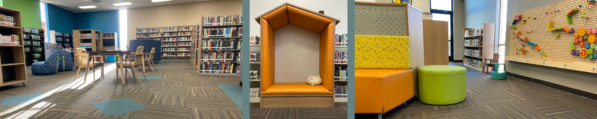 Local Library flooring installation in kids' area with commercial carpet
