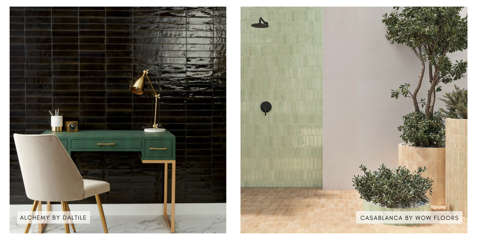 Modern accent backsplash tile in office and shower